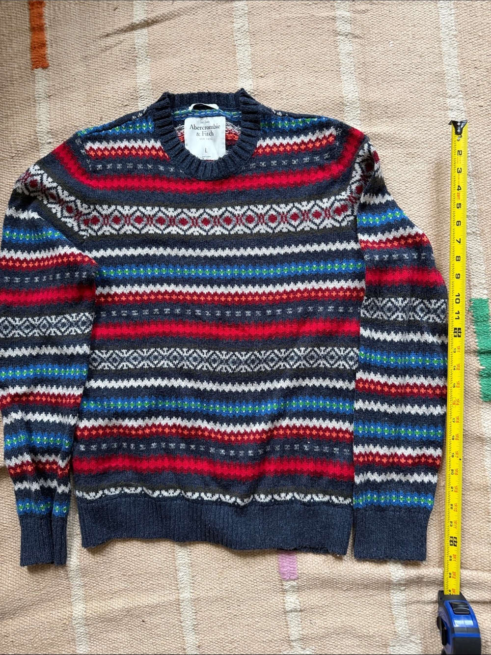Abercrombie & Fitch Men's Navy Multicolor Fair Isle Sweater